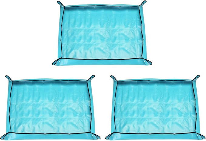 HARFINGTON 3pcs Repotting Mat 31.5" x 39.4" PE Cloth Waterproof Plant Repotting Mat Foldable Portable Gardening Potting Tray with Plastic Buckle for Indoor Plant Change Soil Watering, Blue