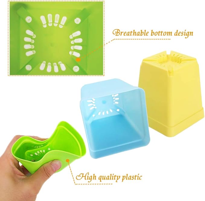 24Pack 3 Inch Plastic Plant Pots,Square Seedling Nursery Pots Succulent Flower Planter Container with Saucers for Garden,Room,Office,Balcony Decor,Multicolor