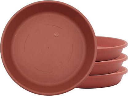 The HC Companies 10 Inch Classic Round Plant Saucer, Lightweight UV-Resistant Plastic Outdoor & Indoor Flower Pot Tray, 4-Pack Plant Pot Trays for Garden & Home Decor, Clay