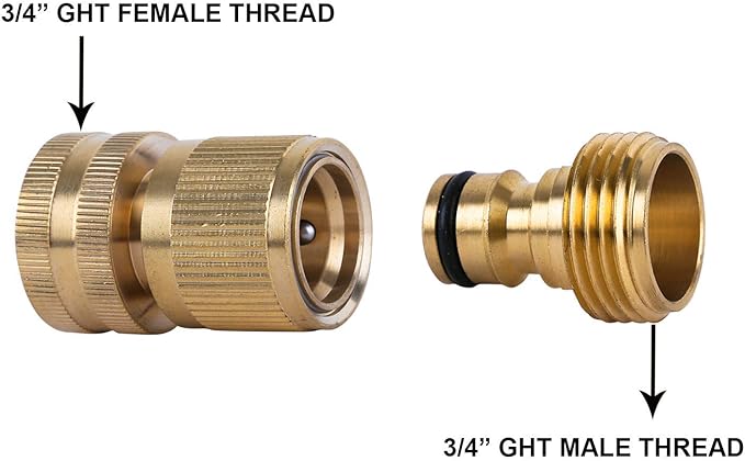 HQMPC Garden Hose Quick Connect Solid Brass Quick Connector Garden Hose Fitting Water Hose Connectors 3/4 inch GHT (6 Sets)