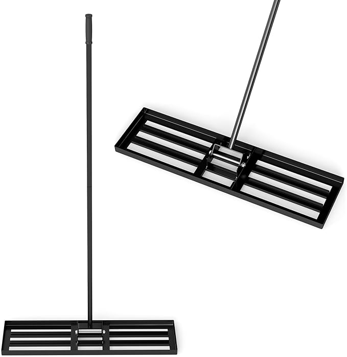 36" x 10" Lawn Leveling Rake, Heavy Duty Landscape Rake with 67" Handle, Non-Slip Grip & Flat Head, Space-Saving Lawn Level Tool for Garden, Backyard, Golf Course & Sports Field(Black)