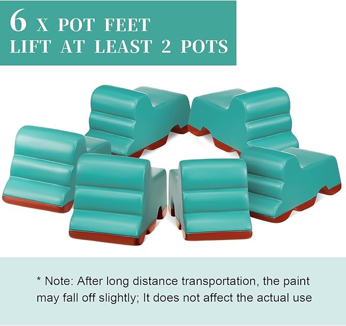 Kigeli 6 Pcs Resin Garden Pot Feet for Outdoor Planters 3 Inch Long 1.5 Inch Tall Flower Handmade Elevator Plant Feet Frost Proof Lifter for 14-20 in Pot(Blue,Classic)