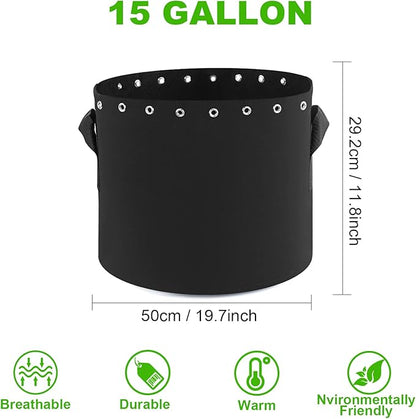 15 Gallon Plant Grow Bags 5-Packs with Holes,Thichkened Non-Woven Aeration Fabric Pots with Handles - Reinforced Weight Capacity