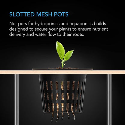 AC Infinity Net Cups 3-Inch, Heavy Duty Garden Slotted Net Pots with Wide Lip Rims, 25-Pack Black Bucket Basket for Indoor Outdoor Growing, Orchids, Aquaponics, Hydroponics