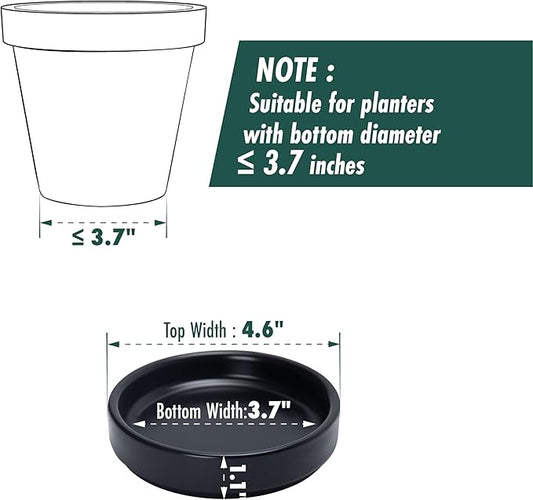 D'vine Dev Modern Round 3.7 Inch Ceramic Plant Pot Saucer, Planter Pot Drainage Tray for Indoor Plants, Matte Black, 97-T-B-1