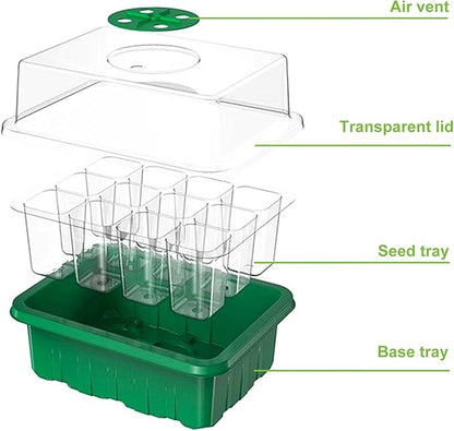 5-Pack Seed Starter Tray with Humidity Dome and Base, 12 Cells Per Tray (Total 60 Cells), Mini Propagator Plant Greenhouse Grow Kit with Garden Tools and Plant Labels for Seedlings
