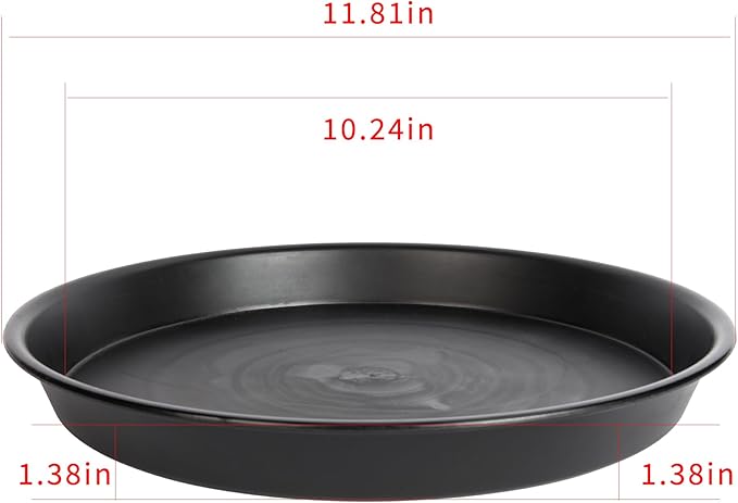 12 Inch Round Plastic Classic Plant Saucer, 6 Pack Plant Saucer Tray, Plastic Plant Trays for Pots, Extra-Deep Plant Water Dray Tray, 12",Black