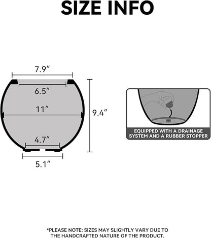 Kante Round Concrete Flower Pot, 11 Inch Dia (7.9" Opening) Sphere Shape Design Planter with Drainage Hole and Rubber Plug for Indoor & Outdoor Plants, Charcoal Finish with Painted Interior
