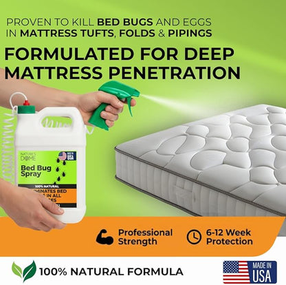 Nature's Dome Bed Bug Spray – 100% Kill Rate, 1 Gallon Natural Bed Bug & Mite Killer, Destroys Eggs, Kills Resistant Strains, Long-Lasting Protection, Safe for Home Use