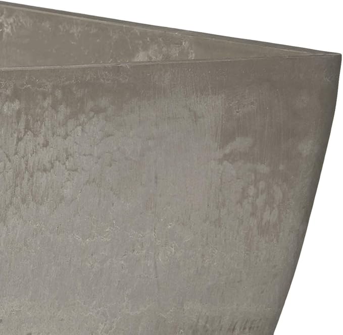 PSW Pot Collection 16x13 inch Plastic/Stone/Wood Composite Square Planter – No Drainage Hole (Drillable), Modern Indoor/Outer Pot for Flowers, Foliage, Succulents, Fairy Gardens, Cement Color