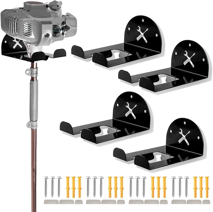 Upgraded Trimmer Rack Wall Mount - 8" Heavy Duty Weed Eater Hanger for Garage Wall Bracket, Garden Power Tool Holder Organizer Hooks for Grass Trimmer, Hedge Trimmer, Leaf Blower and Chainsaw, Black4