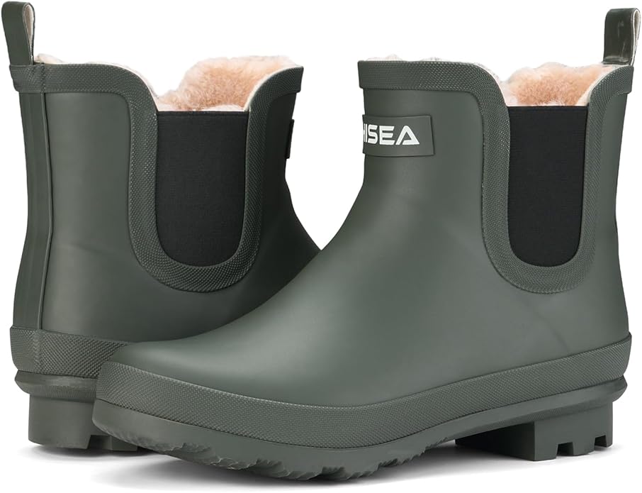HISEA Women's Plush Rain Boots Waterproof, Chelsea Rubber Booties Women, Ladies Ankle Snow Boots for Winter Spring Garden Outdoor