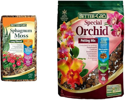 Better-Gro Sphagnum Moss - 100% Natural, Long-Fiber Moss for Orchids, Ferns, and Host & Better-Gro Special Orchid Mix - Premium Grade Orchid Bark Potting Mix for Potting, Repotting, Enhanced
