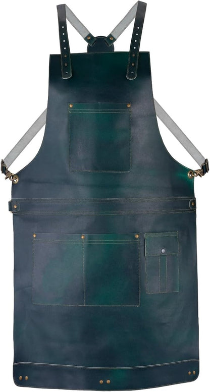 Premium Full Grain Leather Apron, Crossbody Bib Design, Dark Brown, Unisex