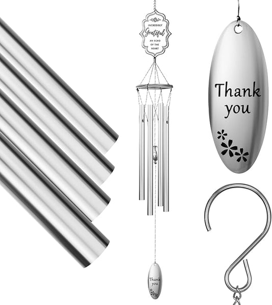Outdoors Wind Chimes Soothing Melodic Tones Aluminum Chime Great as a Gift for Your Patio Porch Garden and Backyard (22" Silvery)