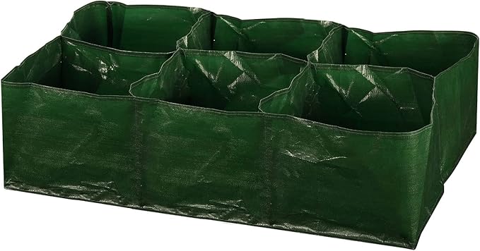 iPower PE Garden Planting Bed 35-Gallon Heavy Duty Plastic Raised Plant Grow Bag with 6 Partition Grids Potato Tomato Rectangle Planter Pots Containers, for Vegetables, Fruits, Flowers, Herbs