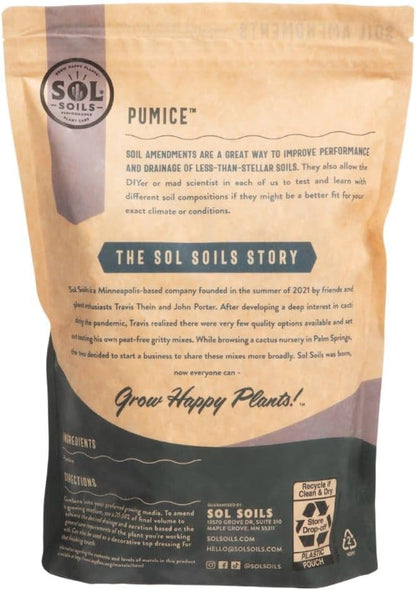 Sol Soils Horticultural Pumice - Lightweight, All-Natural Volcanic Rock Soil Amendment to Improve Drainage, Aeration & Maintain Moisture Balance – Filtered 3/8" to 1/4" - 1 Quart