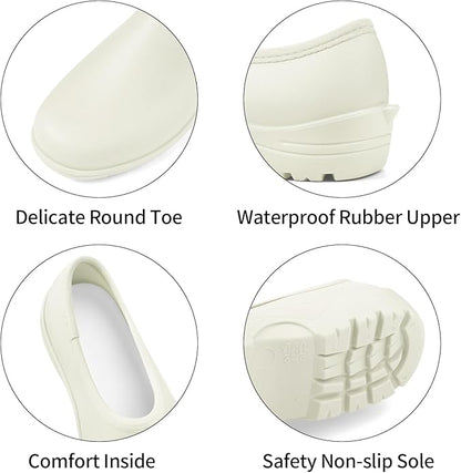 DKSUKO Waterproof Garden Shoe for Women Outdoor Slip-On Rain Boots Short Ankle Work Shoes and Garden Clogs with Comfort Insole