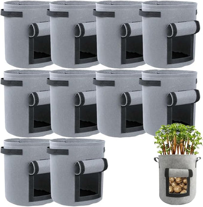 Potato Grow Bags, Thickened 300G Nonwoven Fabric Grow Bags with Handles, Grow Bag for Tomato, Vegetables, and Potatoes, Heavy Duty Planting Pots, Reusable Plant Grow Bags (10pcs Grey, 5 Gallon)