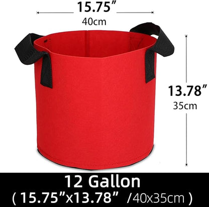 Grow Bags,Growing Pot Bags Garden Grow Bag Indoor Outdoor Fabric Aeration Plant Pot Container Flower Vegetable Pouch (Red,12Gallon)