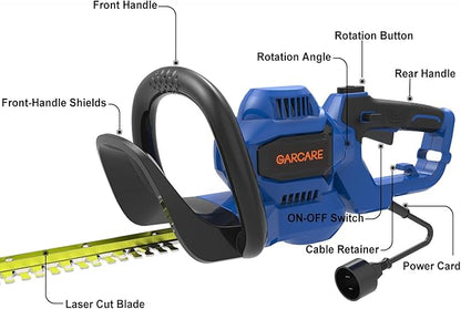 GARCARE 24-Inch Hedge Trimmer Corded - 4.5 Amp Electric Bush Cutter with Dual-Action Blades and Safety Lock Bush Trimmer for Thick Branches Hedges and Shrubs