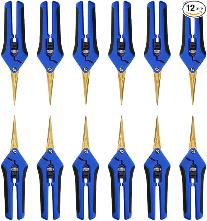 12 Packs Garden Pruning Shears with Curved Blades Trimming Scissors, Gardening Hand Pruning Snips Titanium Coated Precision Bonsai Pruning Shears, Convenient Flower Cutters(Blue)
