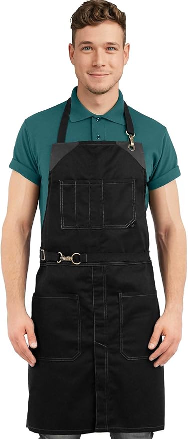 Under NY Sky No-Tie Twill Apron - Leather Reinforcement, Split-Leg
