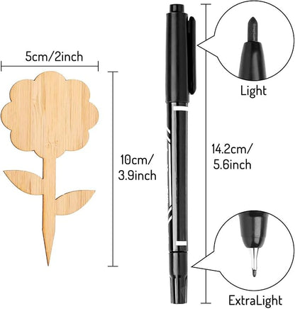Whaline 60Pcs Flower-Type Bamboo Plant Labels with 1 Marker Pen Eco-Friendly Wooden Plant Sign Tag Wood Garden Marker Decorative Garden Tags for Seed Potted Herbs Flowers Vegetables (5 x 10 Cm)