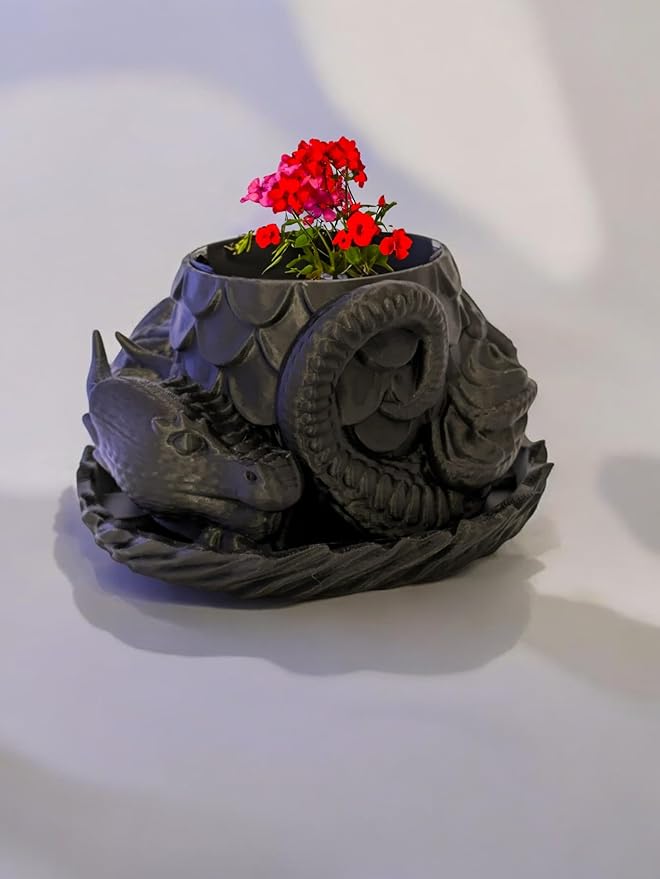 Sleeping Dragon Planter Vase - Gardening and Plant Lover Gifts | Witchy and Cottagecore Home Decor Piece for Succulents or Zen Garden | Medieval Boho Flower Pot with Drainage Holes (Black)