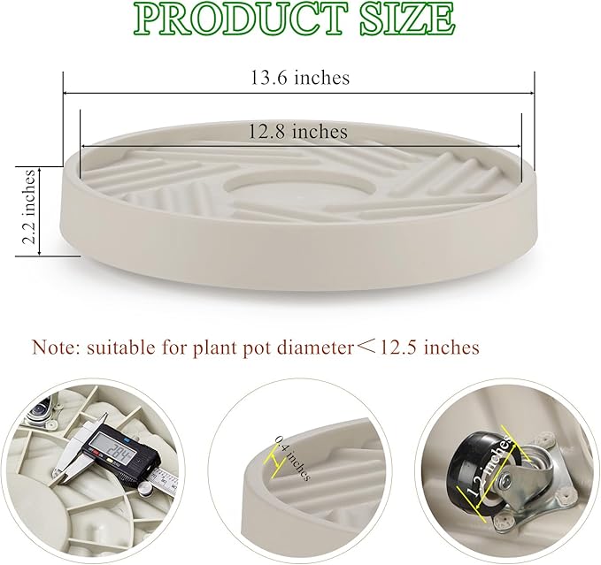 2 Pack Plant Caddy with Wheels, 13.6" Rolling Plant Stand 165 LBS Heavy Duty with Hidden 360 ° Rotating Silent Wheel Wheels for Outdoor Indoor Large Plant Pots, Flower Pot, Patio