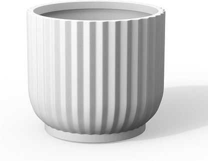 Kante Round Fulted Planter, 16.7 Inch Dia Large Concrete Plant Pots with Drainage Hole and Rubber Plug, Modern Decor for Indoor Outdoor Plants, Flower, White