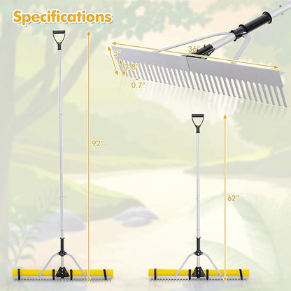 IRONMAX Lake Rake, 36’’ Folding Aluminum Aquatic Weed Rake Weed Cutter with Foam Floats, Extended Handle & Rope, Weed Rake for Algae Removal Plant Cutting
