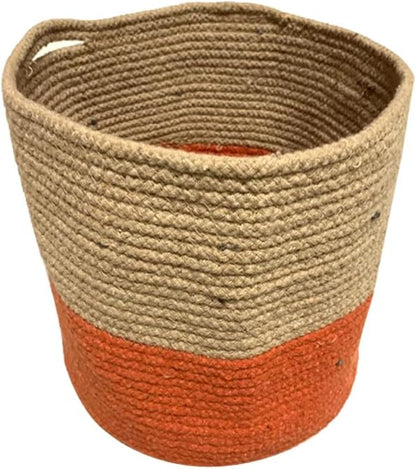Cotton Rope Plant Basket Hand Woven; Flower Pot Indoor Planters (Large, Orange)