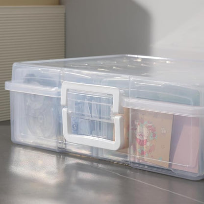 novelinks Transparent 4" x 6" Photo Cases and Clear Craft Keeper with Handle, 16 Inner Photo Organizers & Photo Storage Box, Plastic Photo Storage Containers (Clear -2Pack)