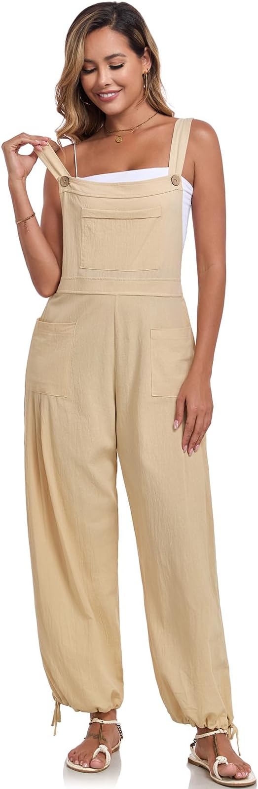 ALSOGO Womens Wide Leg Overalls Loose Beach Vacation Outfits Jumpsuits 2025 Causal Sleeveless Rompers with Pockets