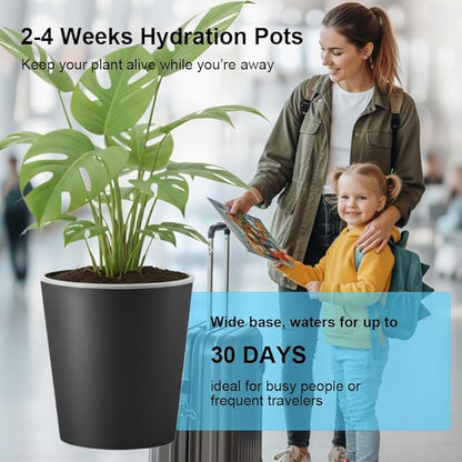3 Pack of 6in Plastic Cachepot with 6 inch Clear nusery Pot - self Watering Indoor Planter with Drainage for Root Visibility,semi Hydro pots for repotting Orchids,Aroid or Monstera,Black