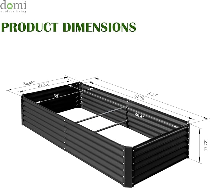 Domi 6x3x1.5ft Metal Raised Garden Beds Outdoor, Thickened Galvanized Steel Deep Root Planter Box with Stabilizing Bars & Rubber Edging for Vegetables, Flowers, Herbs - Dark Gray