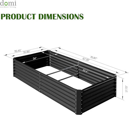Domi 6x3x1.5ft Metal Raised Garden Beds Outdoor, Thickened Galvanized Steel Deep Root Planter Box with Stabilizing Bars & Rubber Edging for Vegetables, Flowers, Herbs - Dark Gray
