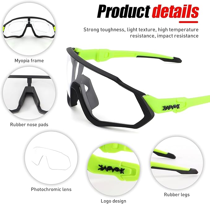 KAPVOE Photochromic Cycling Glasses Men Women Mountain Bike Sunglasses Clear MTB Bicycle Riding - K9408
