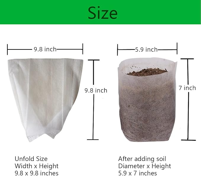 gardtree 100PCS 9.8×9.8 Inch Breathable Plant Grow Bags - Biodegradable Non-Woven Plant Nursery Bags for Seed Starting, Indoor/Outdoor Vegetables, Herbs & Flowers | Easy Transplant, Space Saving