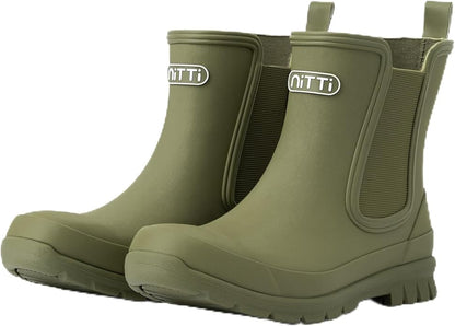 NITTI Women's Waterproof Short Rain Boots Slip-Resistant Rubber Chelsea Garden Shoes with Comfort Insole