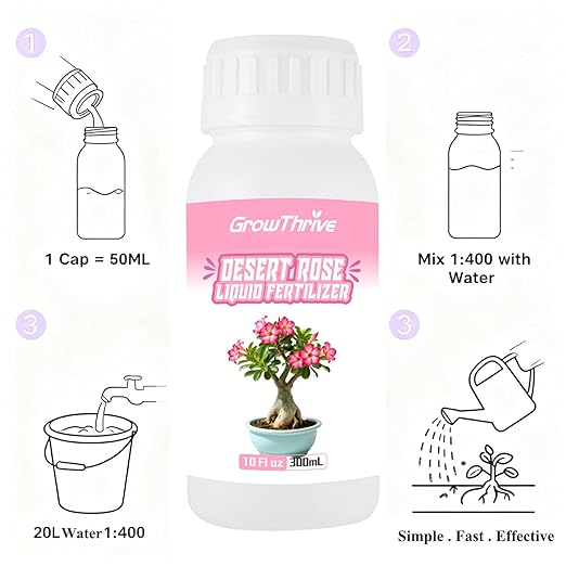 Desert Rose Liquid Fertilizer – Natural Probiotic Plant Food for Adenium, 300ml Bottle with Measuring Cap, Organic Nutrient Boost for Greener Leaves, Strong Roots & Vibrant Blooms