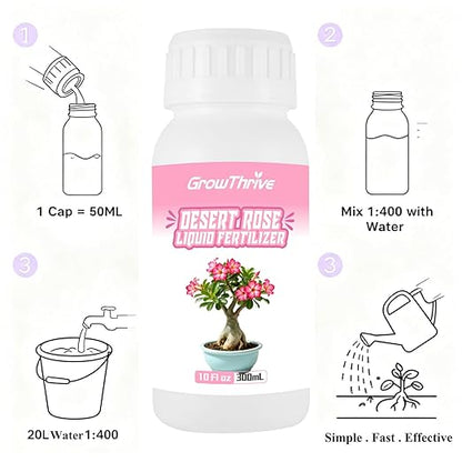 Desert Rose Liquid Fertilizer – Natural Probiotic Plant Food for Adenium, 300ml Bottle with Measuring Cap, Organic Nutrient Boost for Greener Leaves, Strong Roots & Vibrant Blooms
