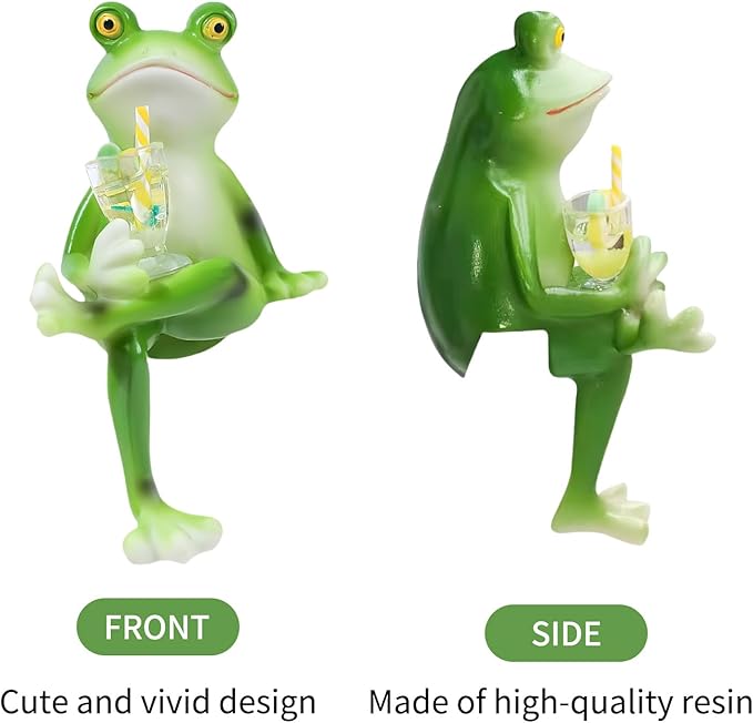 HPMAISON Miniature Frog Figurines Plant Decorations for Pots Resin Garden Frog Statue Cute Planter Hugger for Pot Fish Tank Mini Outdoor Yard Patio Fairy Garden Statue Desk Ornament (Juice Cup)