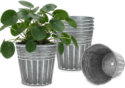 vensovo 5 Inch Silver Metal Rustic Flower Pots - 6Pcs Medium Galvanized Planters with Drainage Hole and Rubber Plug, Rustproof Metal Bucket Plant Pots Farmhouse Vintage Style for Decor