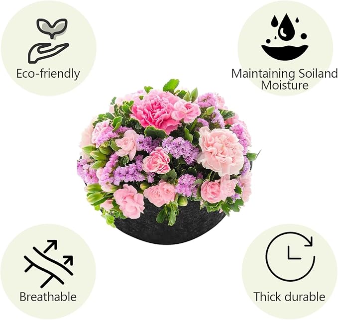 4-Pack Durable Round Fabric Planter Basket Liners – Long-Lasting Hanging Basket Liners, Coco Fiber Alternative for Flower Baskets, Bird Nesting Prevention (16inch)