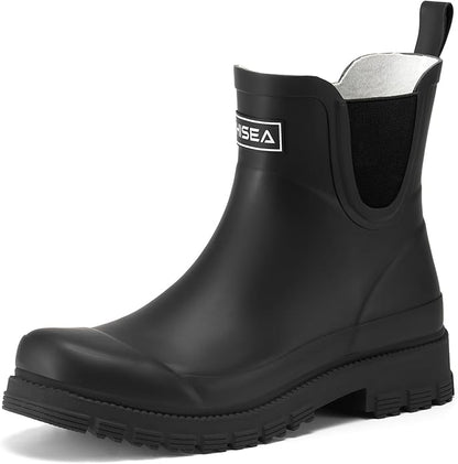 HISEA Ankle Rain Boots for Women Waterproof Chelsea Short Rubber Garden Shoes for Ladies Lightweight Fashion