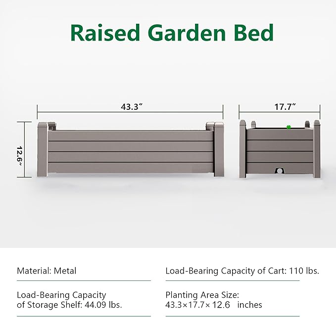 EasyUp Horticulture Garden Bed, Divisible Resin Planter Box for Backyard, Patio, Balcony, with 4 Legs(Gray,43.31 * 17.72 * 12.6)