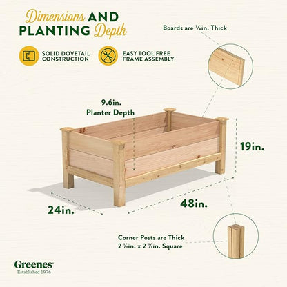 Greenes Fence Premium Cedar Elevated Garden Bed, 24" W x 48" L x 19" H - Made in USA with North American Cedar