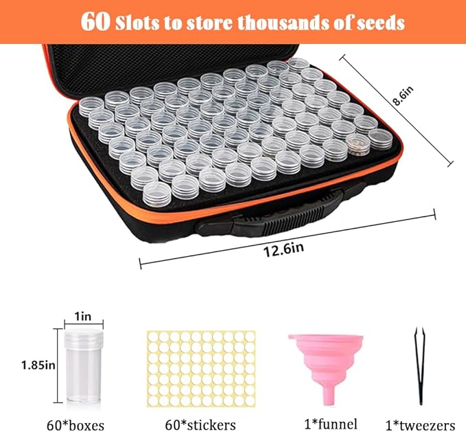 【60 Slots】Seed Storage Organizer-Garden Seed Storage Organizer Box Premium Seed Containers with Label Stickers for Various Sizes Vegetable and Flower Garden Seeds，Seed Packet Organizer Gardening Gifts